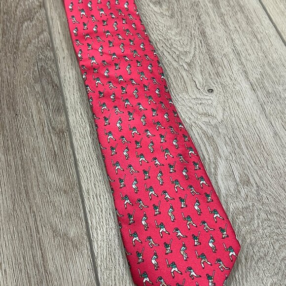 ETON Red Cricket Player Patterned Silk Tie - Picture 3 of 4